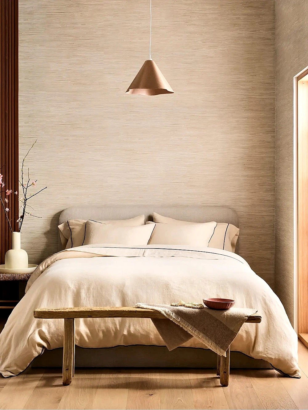 New Quince European Linen Piped Duvet Cover Set Full/Queen $184 Oat/Espresso